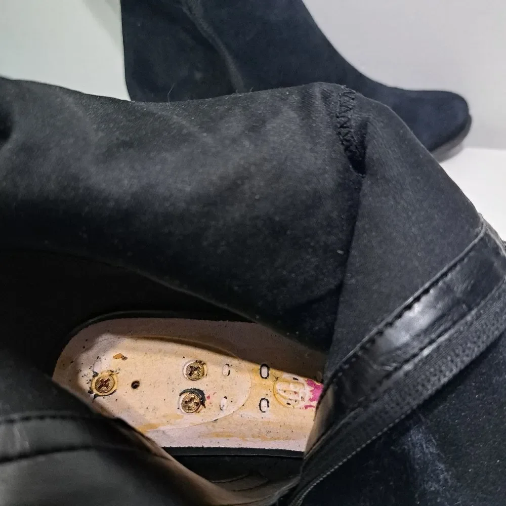 Naturalizer Demi Wide Width Leather Suede Boot Goth Missing Insert S 8.5WW Black